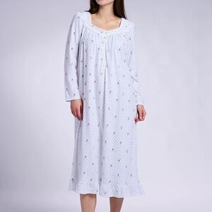 Eileen West Long Cotton Knit Long Sleeve Ballet Nightgown M Lace Trim